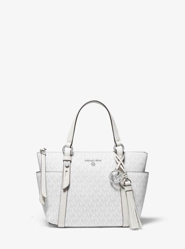 Damske Prenosná Taška Michael Kors Sullivan Small Logo Top-Zip Biele - Kabelky Michael Kors Vypredaj | GSTYA-6509